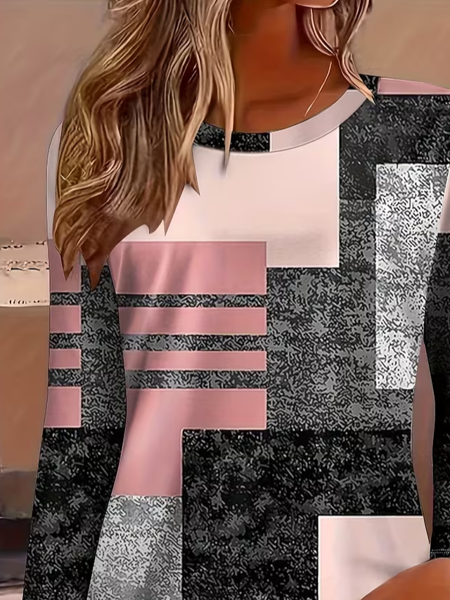 Women's Long Sleeve T-shirt Spring/Fall Pink Abstract Printing Jersey Crew Neck Daily Going Out Casual Top