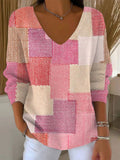 V Neck Casual Colorblock Sweater