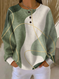Women's Abstract Print Button-Up Casual Waffle Knit Sweatshirt