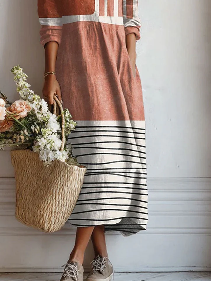 Geometric Crew Neck Casual Dress With No