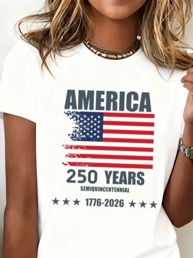 Women's 250th Anniversary Of The Founding Of the United States Short Sleeve T-shirt Summer Red Text Letters Printing Jersey Crew Neck Daily Going Out Casual Top