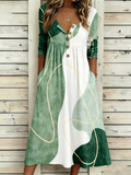 Geometric Half Open Collar Casual Loose Dress With No