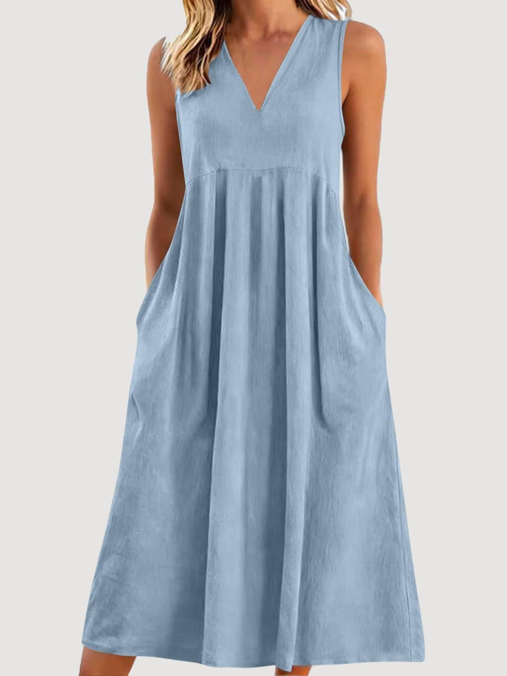 Vintage Cotton And Linen Plain Dress With No