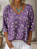 Floral V Neck Vintage T-Shirt