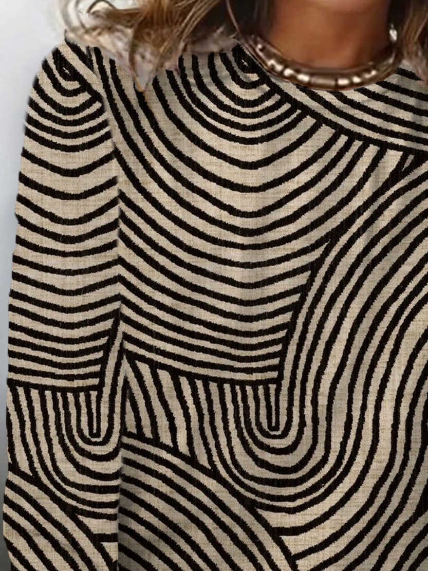 Women's Long Sleeve T-shirt Spring/Fall As Picture Abstract Stripes Printing Jersey Crew Neck Daily Going Out Casual Top