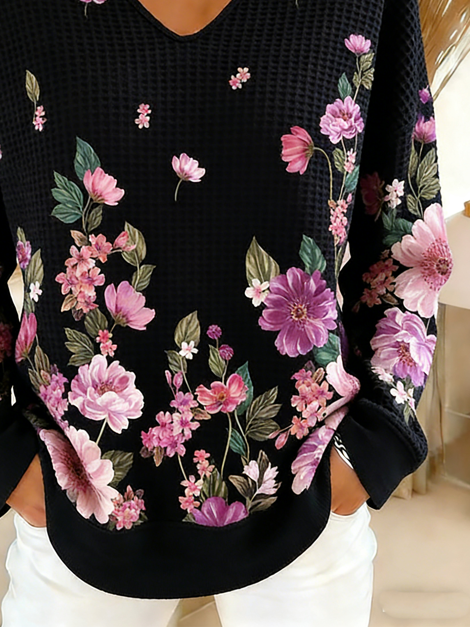 Casual V Neck Gradient Pattern T-Shirt