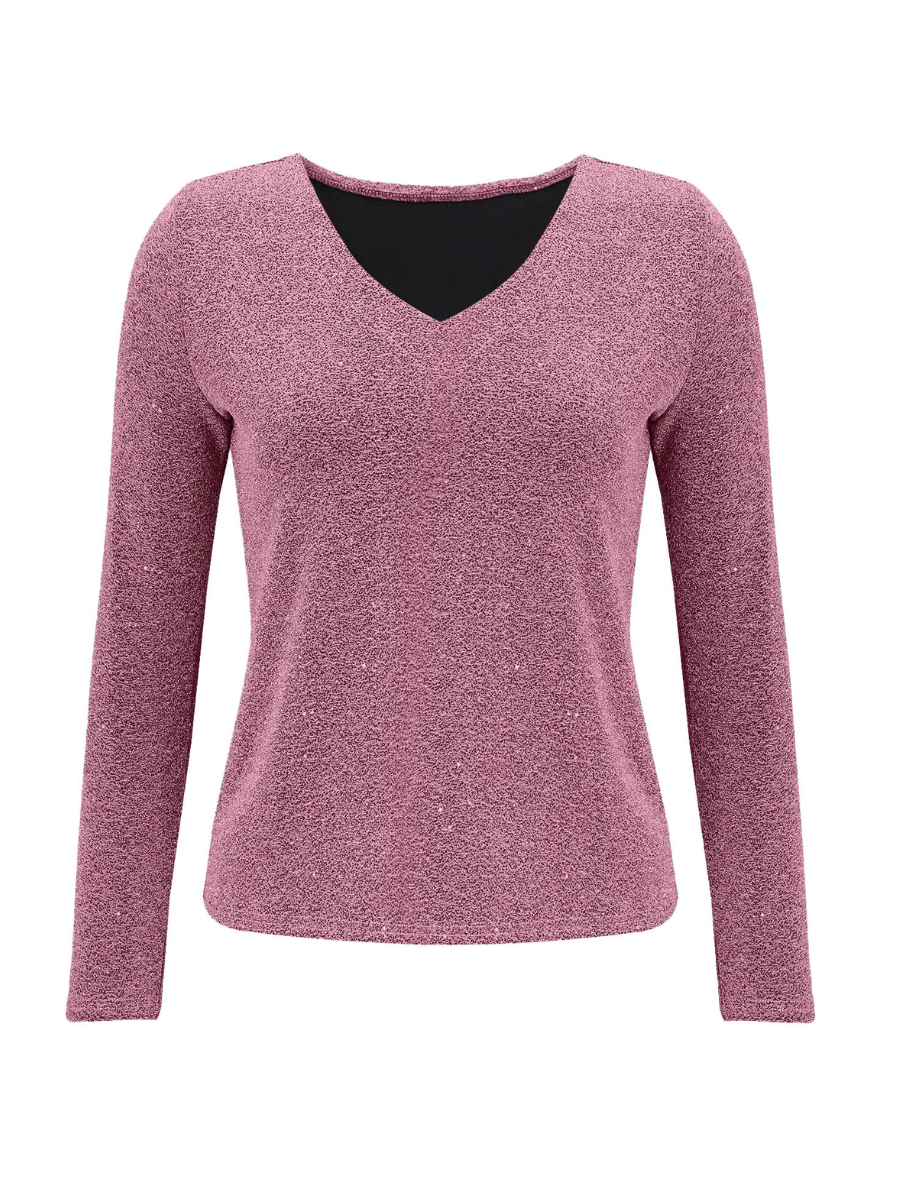 Women's Long Sleeve T-shirt Spring/Fall Silver Plain Split Joint Polyester Cotton V Neck Daily Going Out Casual Top