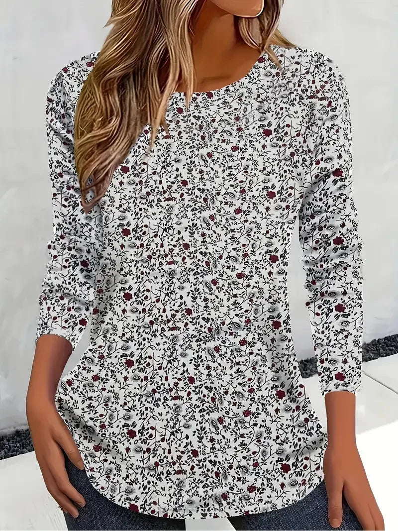 Women's Long Sleeve T-shirt Spring/Fall White Floral Printing Jersey Crew Neck Daily Going Out Casual Top
