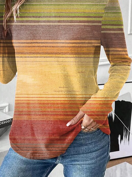 Women's Long Sleeve T-shirt Spring/Fall Yellow Abstract Stripes Printing Jersey Crew Neck Daily Going Out Casual Top