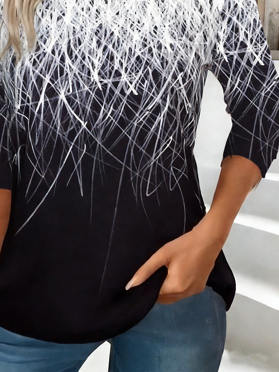Crew Neck Casual Loose Gradient Pattern T-Shirt
