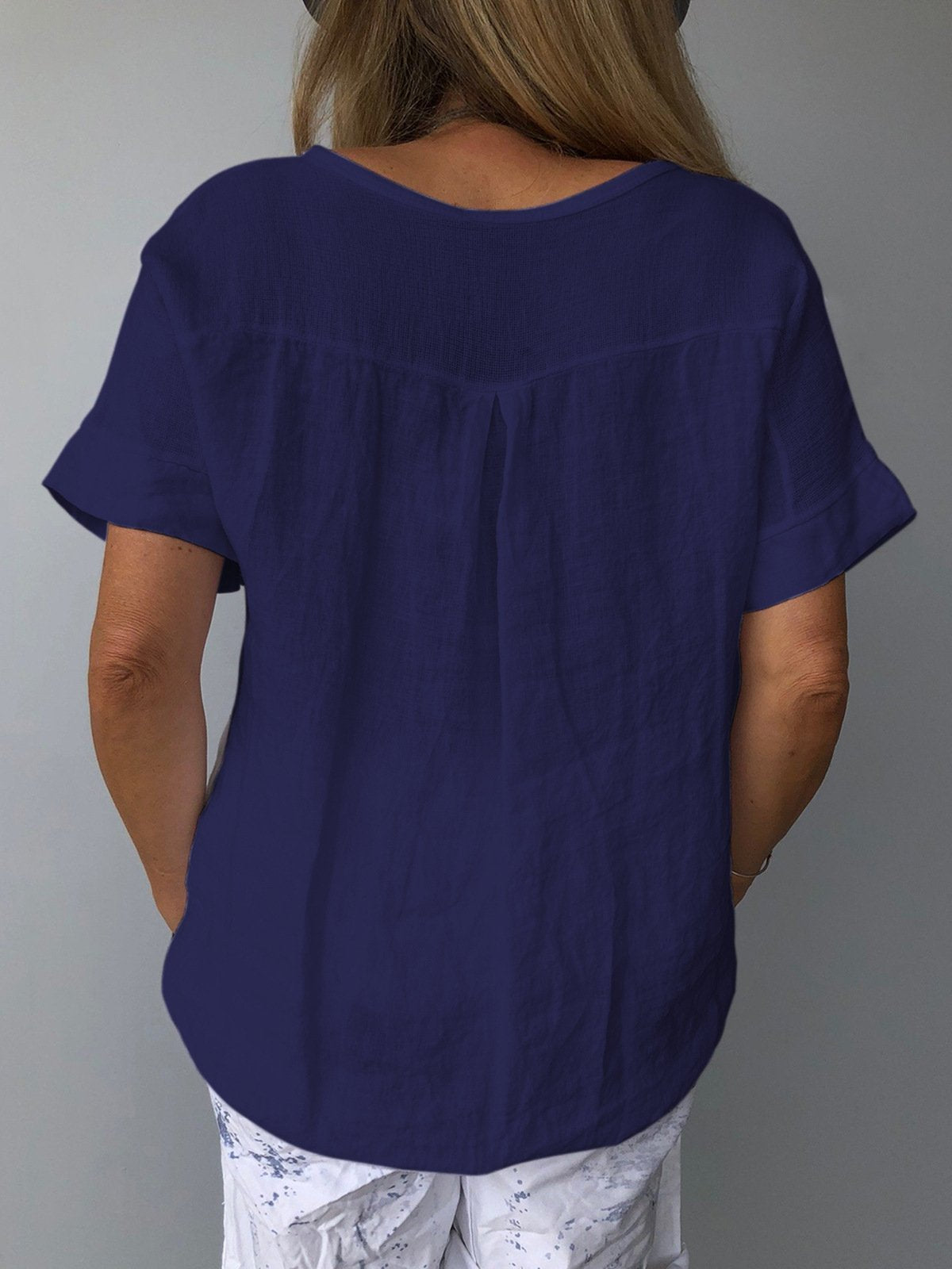 Women's V-Neck Short-Sleeve Blouse â€?Textured Linen