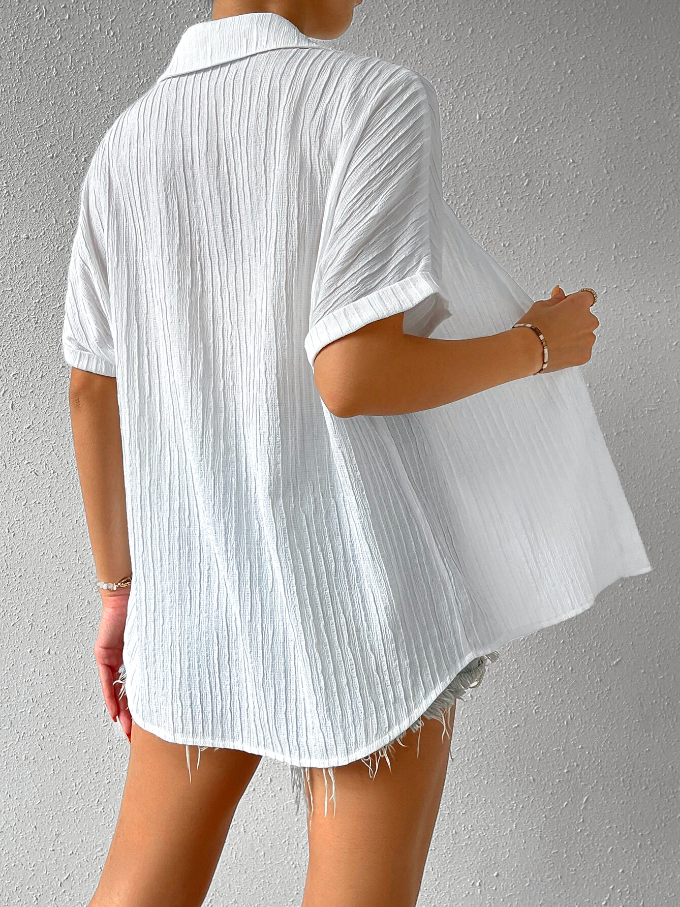 Striped Shirt Collar Casual Buttoned Loose Blouse