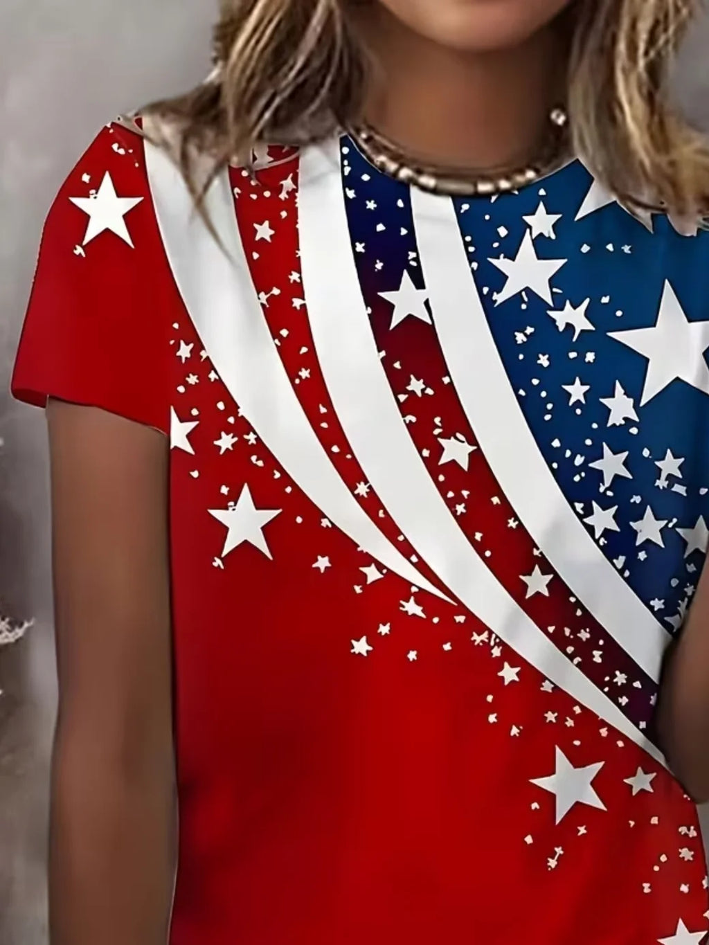 Women's Short Sleeve T-shirt Summer Red Independence Day (Flag) Printing Jersey Crew Neck Daily Going Out Casual Top
