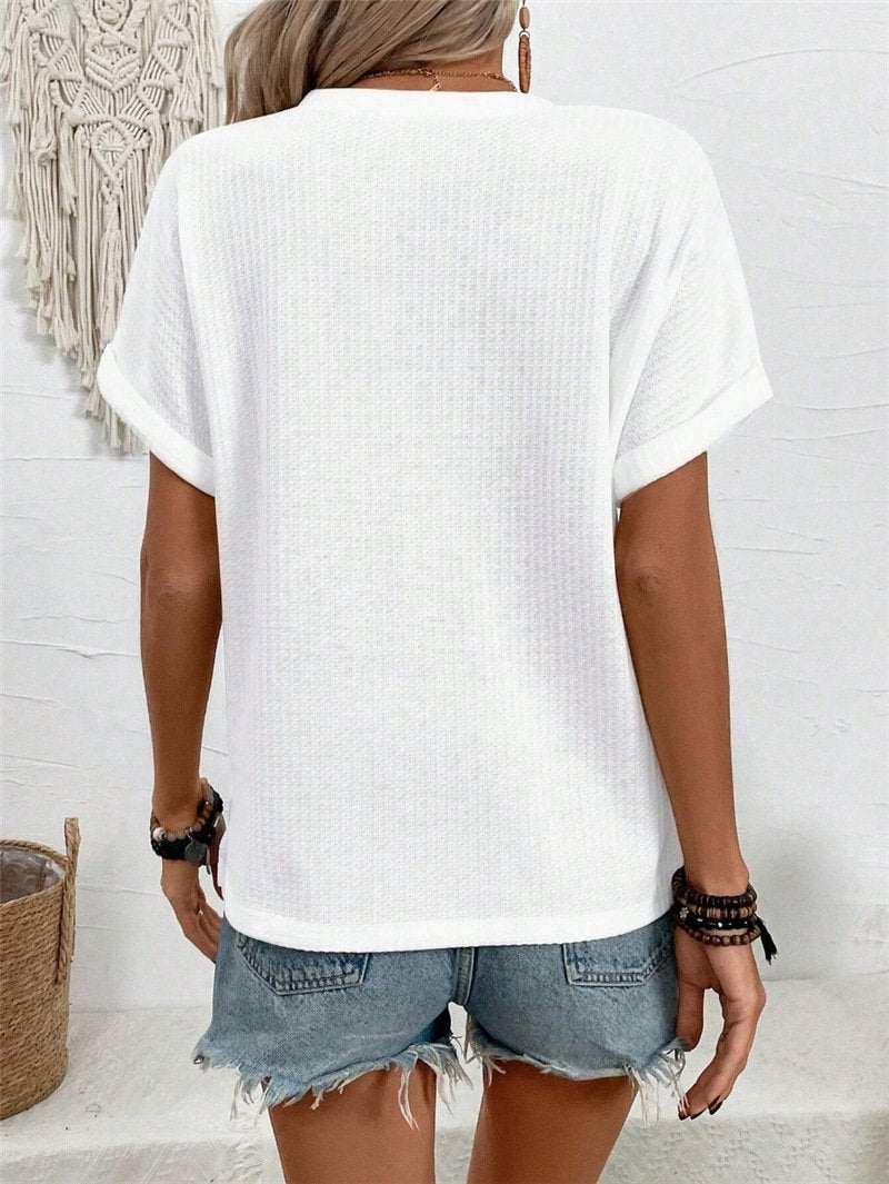 Plain Loose V Neck Elegant T-Shirt