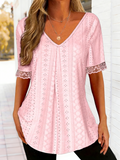 Loose V Neck Lace Elegant T-Shirt