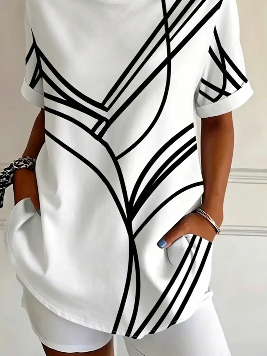 Women's Short Sleeve T-shirt Summer White Abstract Printing Jersey Crew Neck Daily Going Out Casual Top