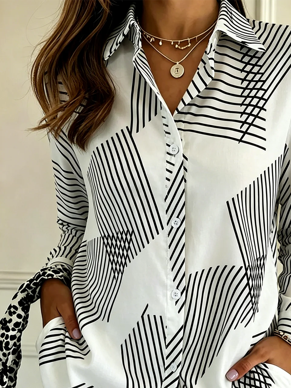 Striped Shirt Collar Casual Loose Shirt