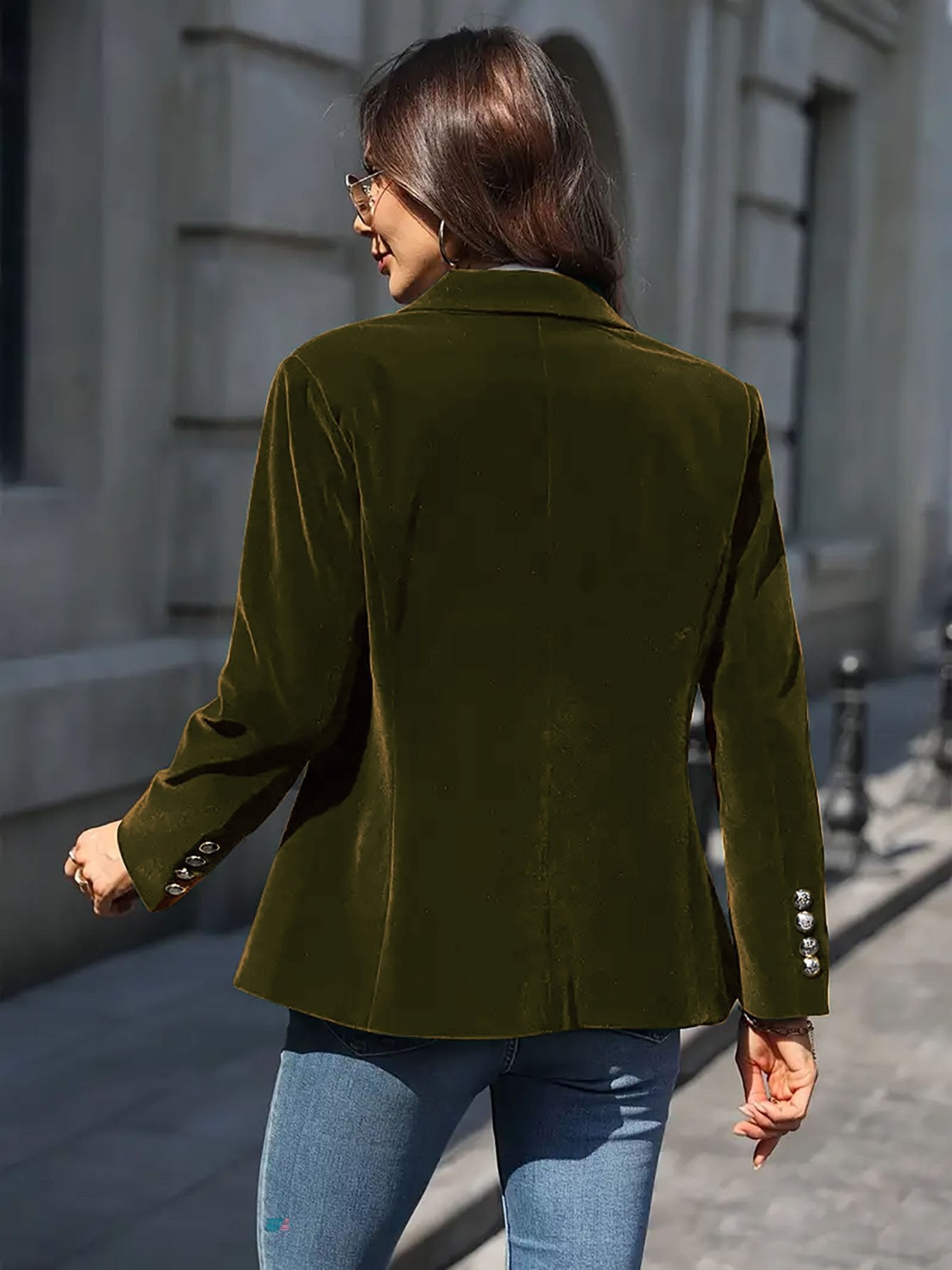 Pleuche Dressy Split Joint Lapel Collar Plain Blazer