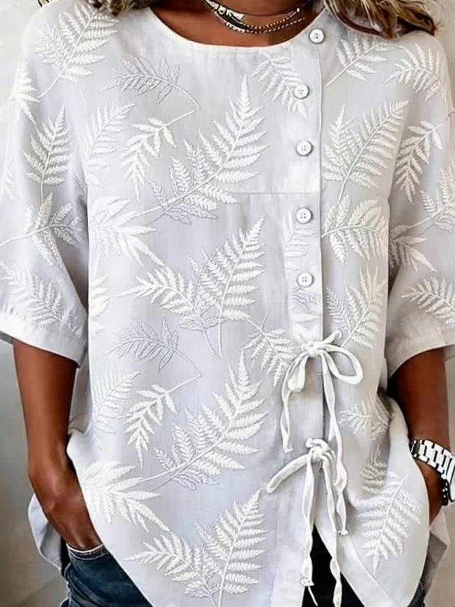 Vintage Floral Loose Linen Blend Blouse