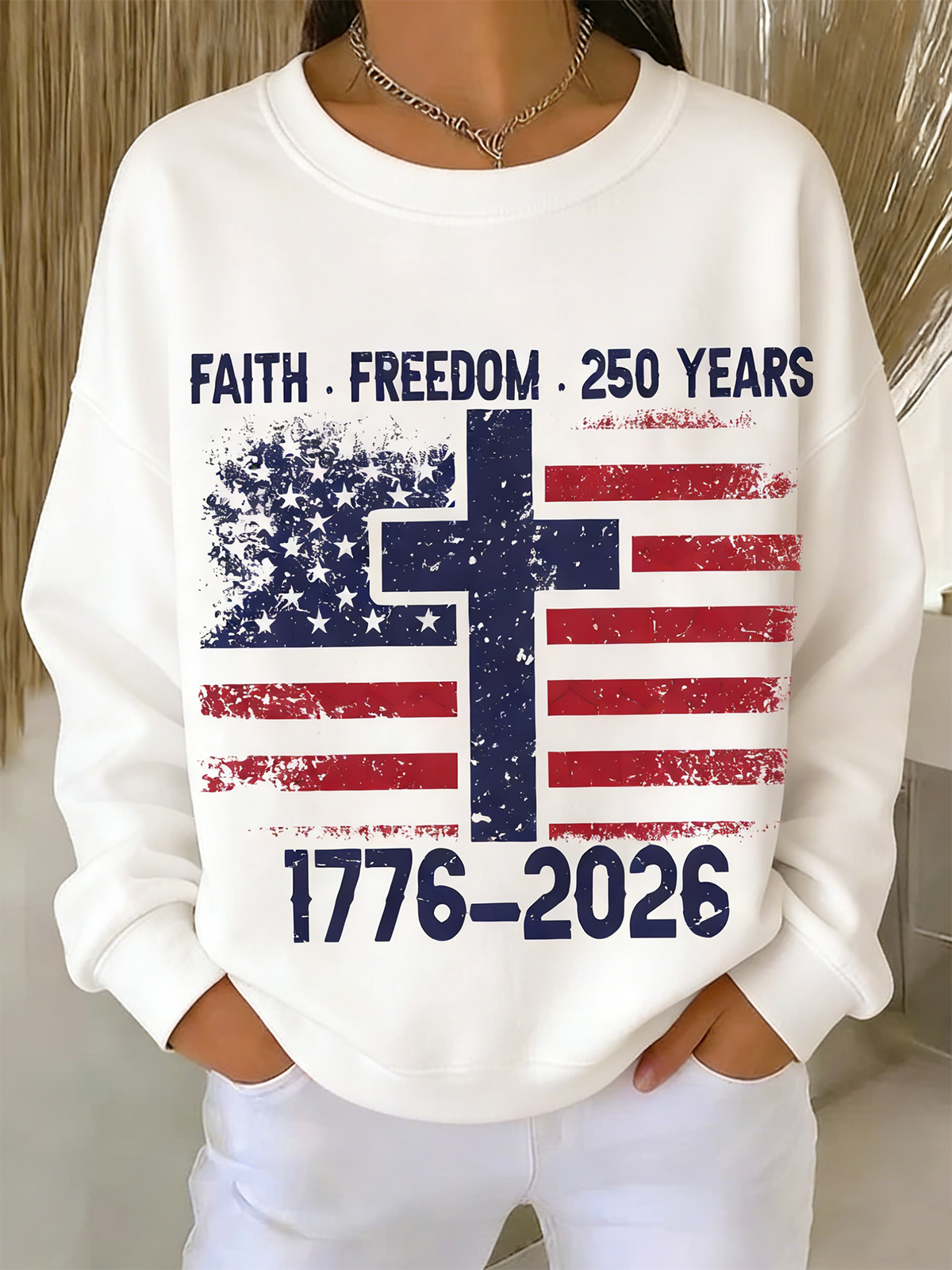 Crew Neck Simple Loose Text Letters Sweatshirt