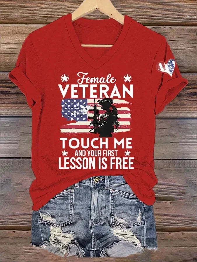 Women's I'm Not Just Daddy's Girl I'm A Veteran's Daughter Printed Casual V-Neck T-Shirt