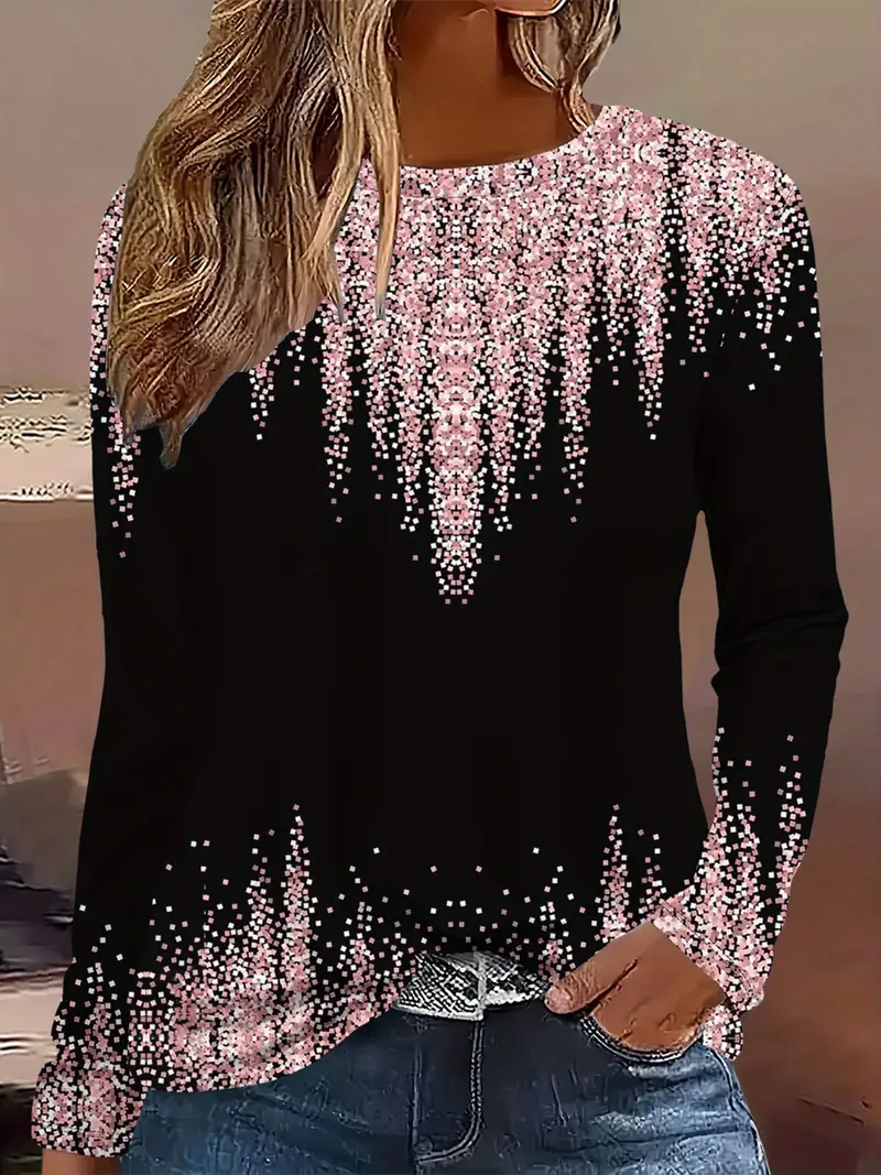 Women's Long Sleeve T-shirt Spring/Fall Black Abstract Printing Jersey Crew Neck Daily Going Out Casual Top