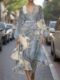 Puff Sleeve Street V Neck Ethnic Regular Fit Dress