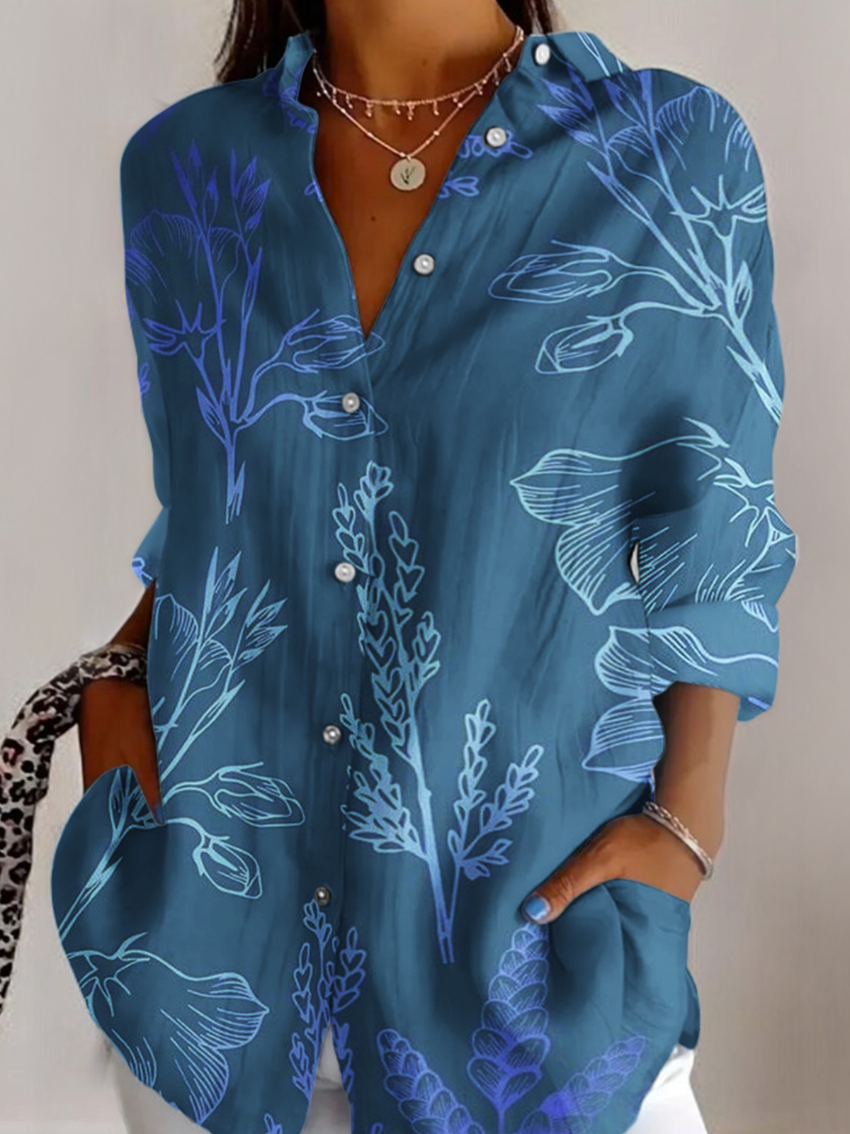 V Neck Cotton Casual Shirt