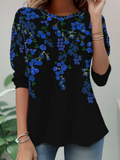 Women's Long Sleeve T-shirt Spring/Fall Black Floral Jersey Crew Neck Daily Going Out Casual Top