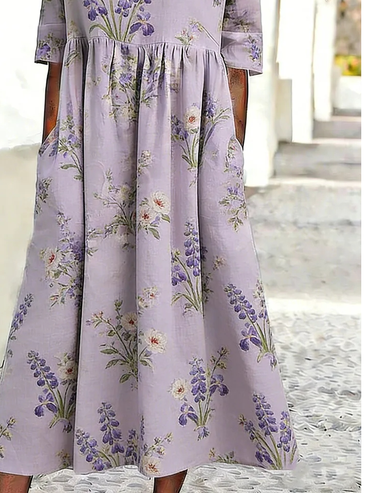 Loose Elegant 3D Printing Crew Neck Dress With No