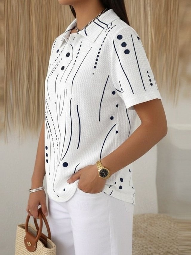 Casual Striped Loose Polo Collar T-Shirt