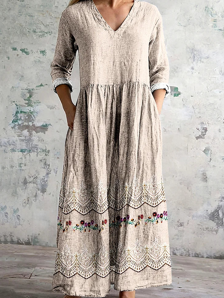 V Neck Floral Regular Fit Casual Dress With No Belt
