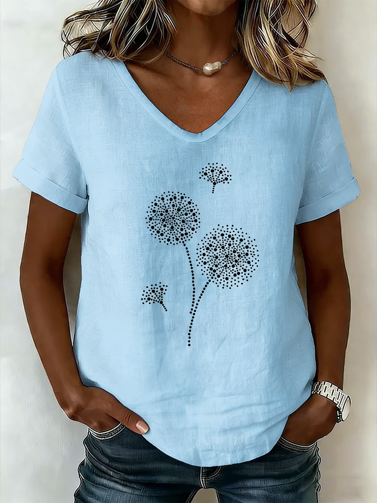 Women's V-Neck Short-Sleeve Blouse â€?Textured Linen