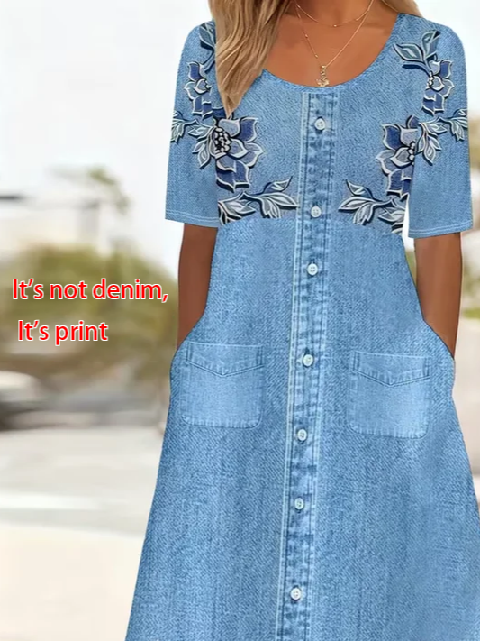 Women's Short Sleeve Summer Pink Floral Printing Crew Neck Daily Going Out Casual Maxi H-Line Shift Dress Dress