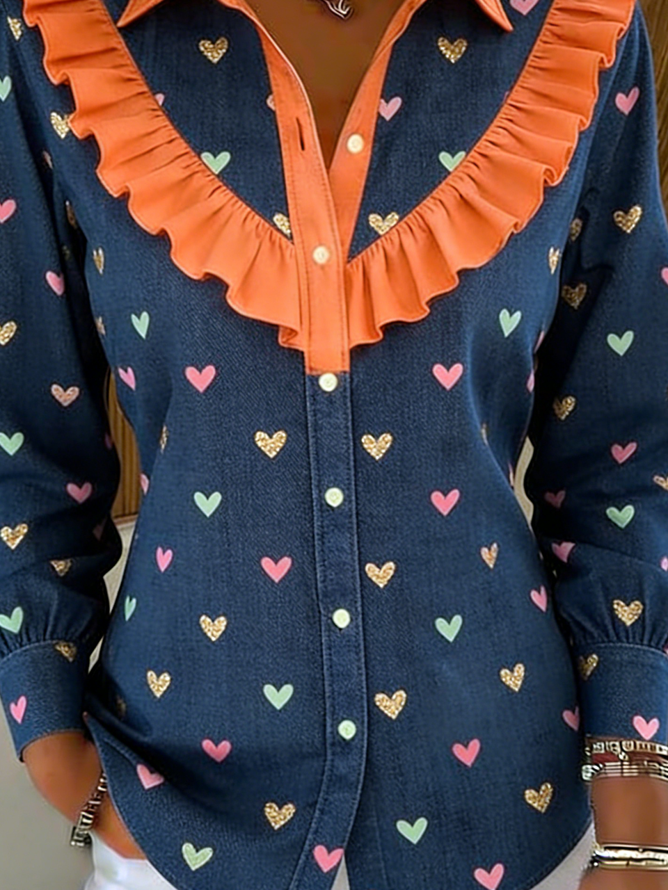 Geometric Loose Shawl Collar Romantic Shirt