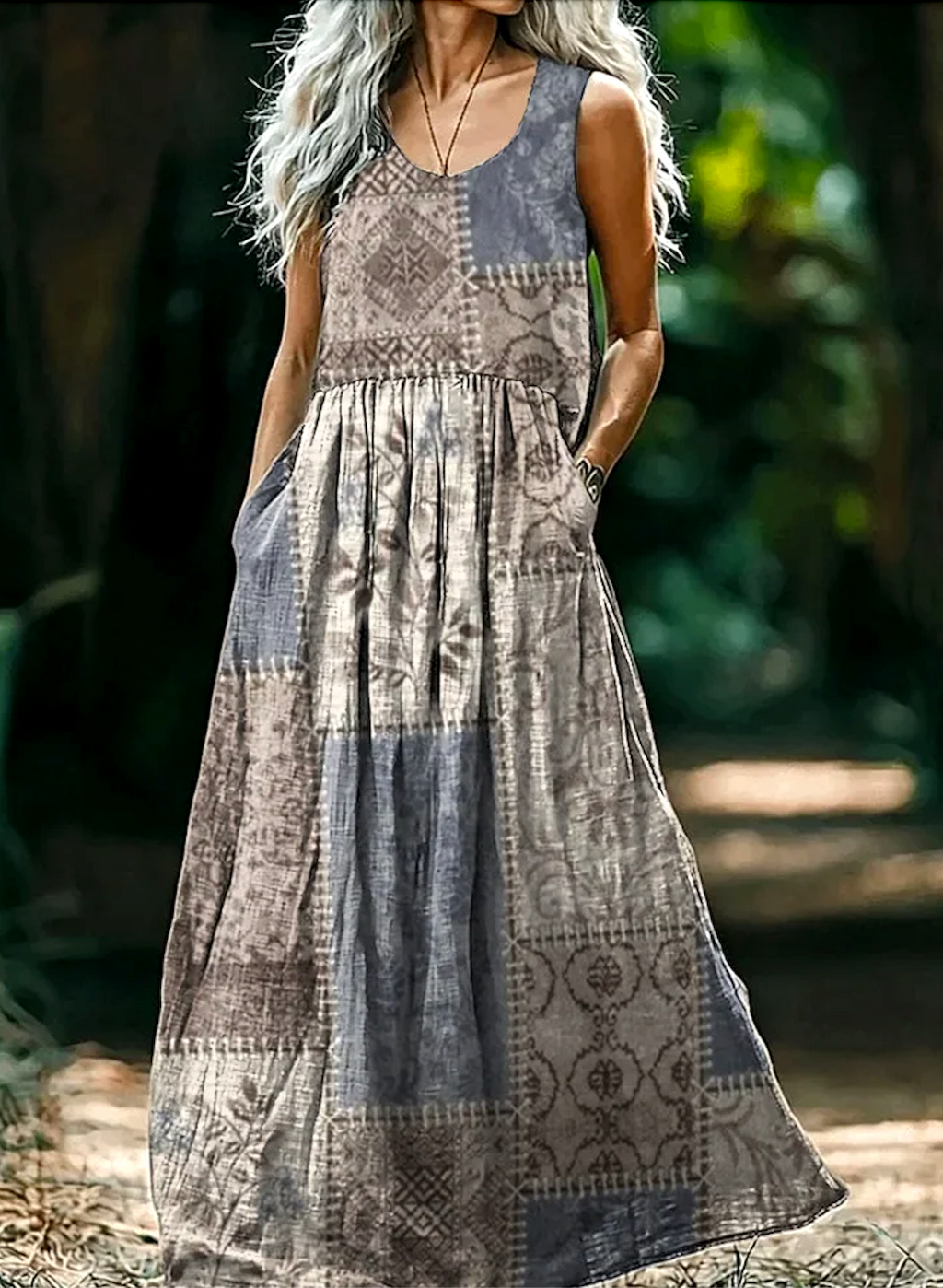 Casual Crew Neck Geometric Dress With No Belt