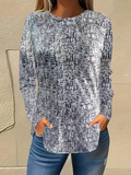 Women's Long Sleeve T-shirt Spring/Fall Gray Abstract Printing Jersey Crew Neck Daily Going Out Casual Top