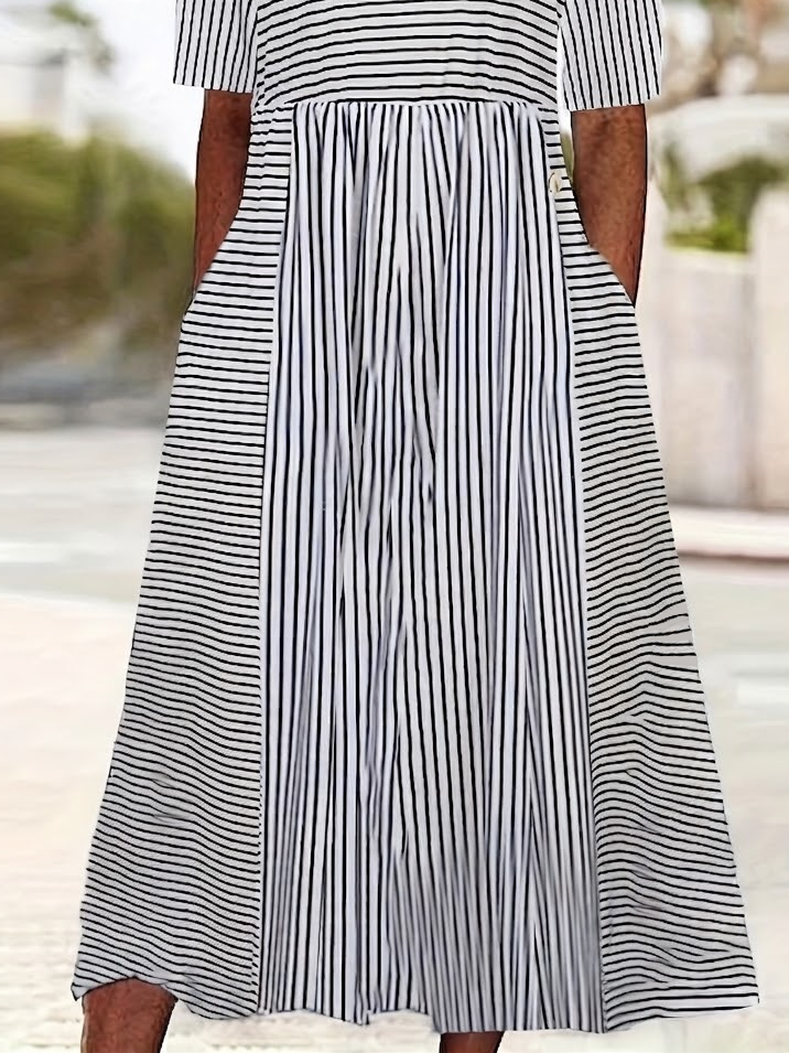 Women's Short Sleeve Summer White Striped Printing Crew Neck Daily Going Out Casual Maxi H-Line Shift Dress Dress