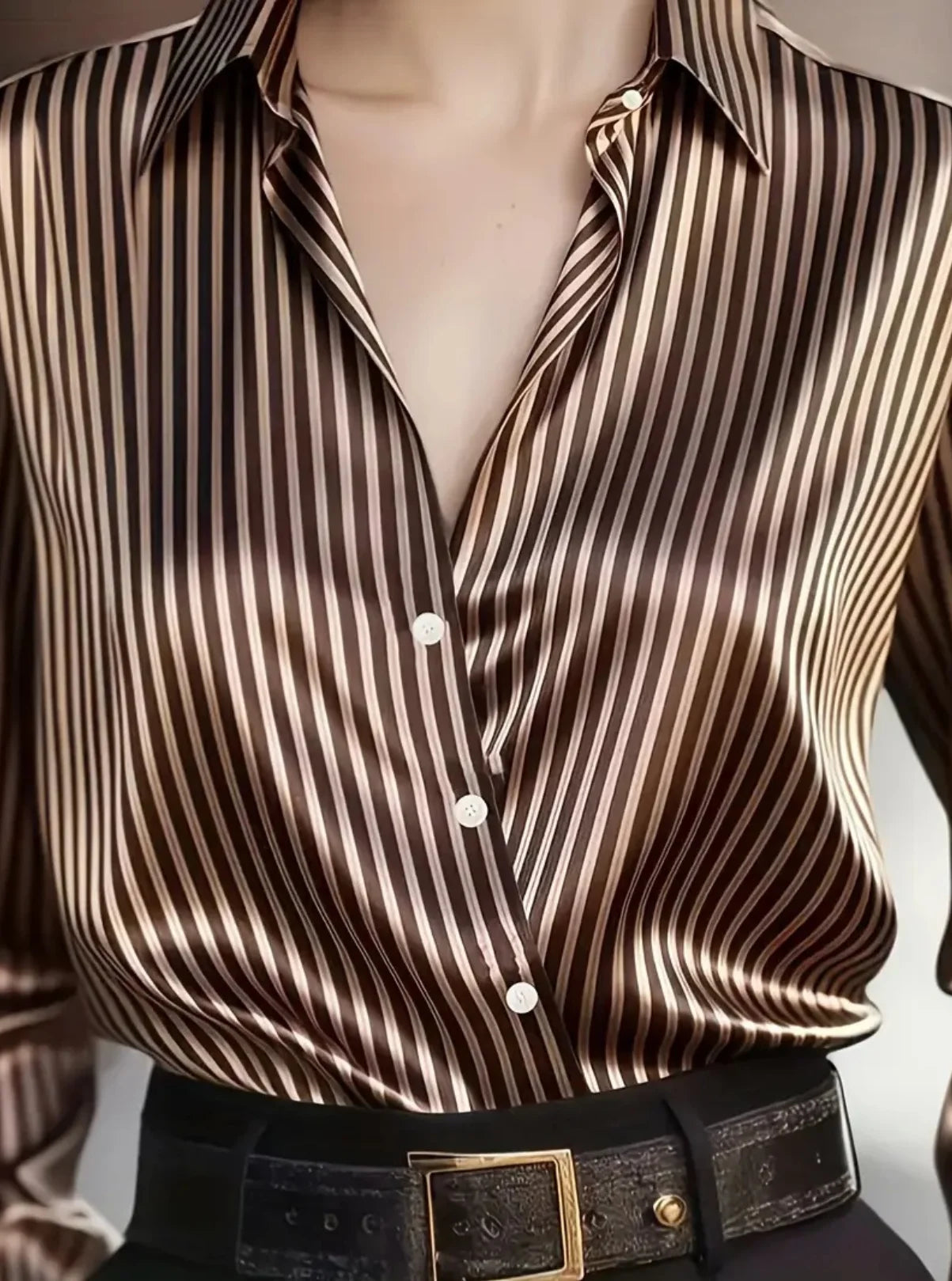Vintage/Elegant Striped Long Sleeved Shawl Collar Shirt