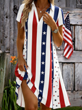 Loose Shawl Collar Casual Shirt Dress With No