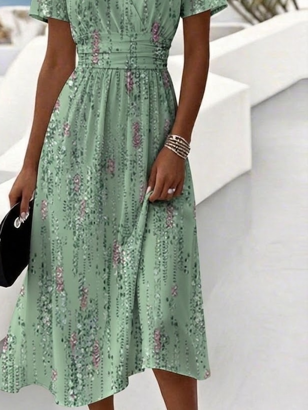 Elegant Regular Fit Gradient Pattern V Neck Dress With No
