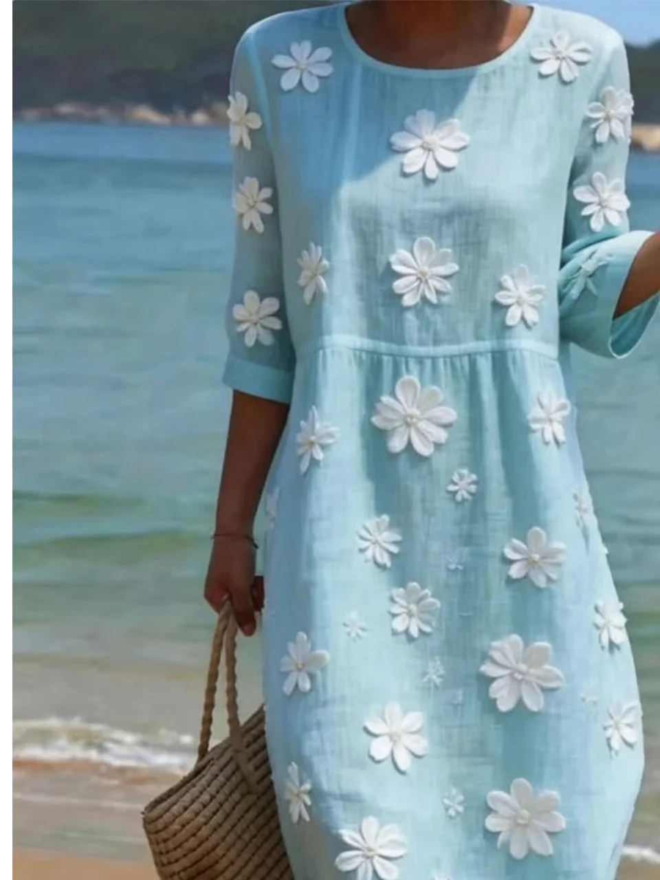 Others Linen Blend Vintage Loose Dress With No