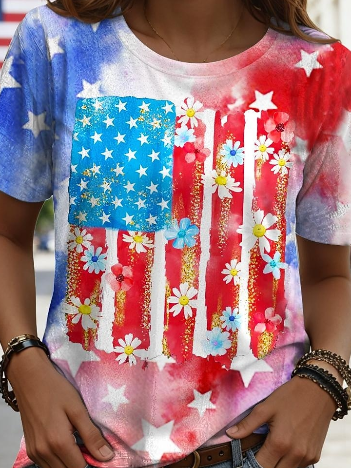 Crew Neck Casual Loose Gradient Pattern T-Shirt