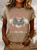 Letter Pattern Round Neck Short Sleeve 250th Anniversary Casual T-Shirt