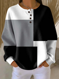 Women's Color Blocking Print Button-Up Casual Waffle Knit Sweatshirt