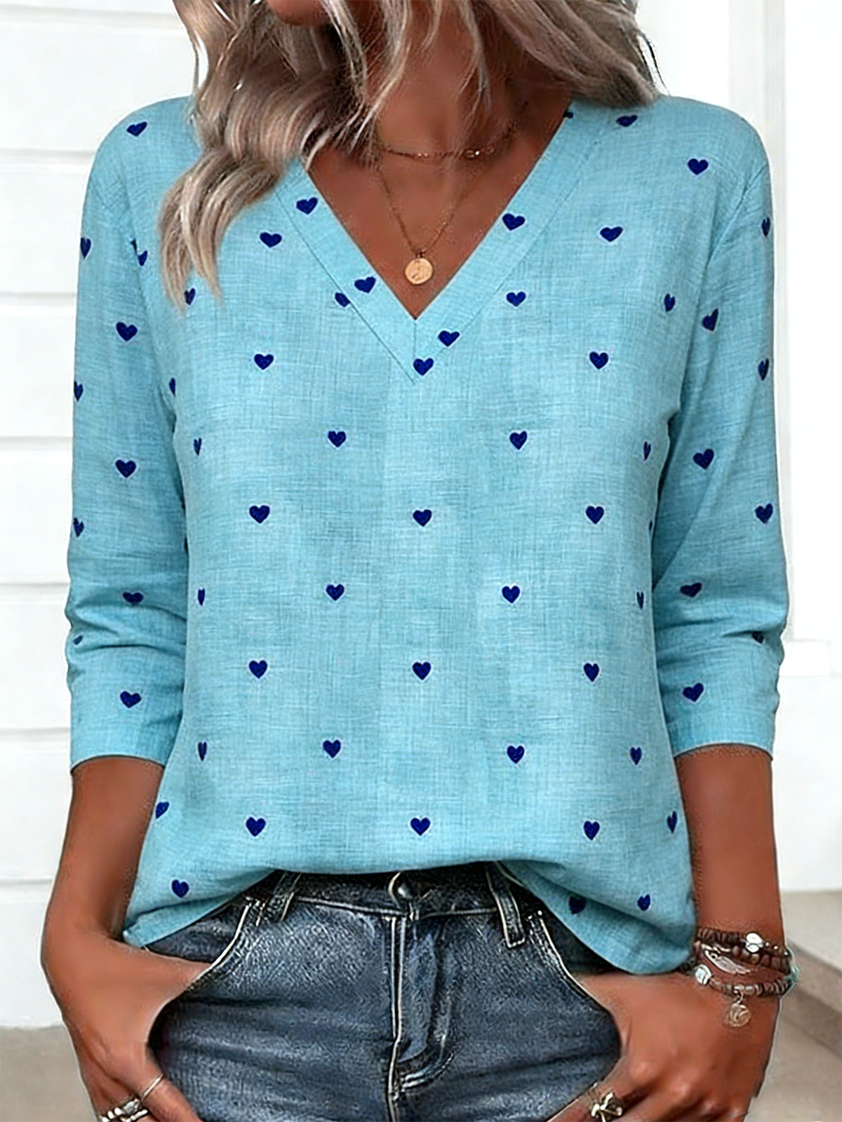Casual Loose V Neck Cotton-Blend T-Shirt