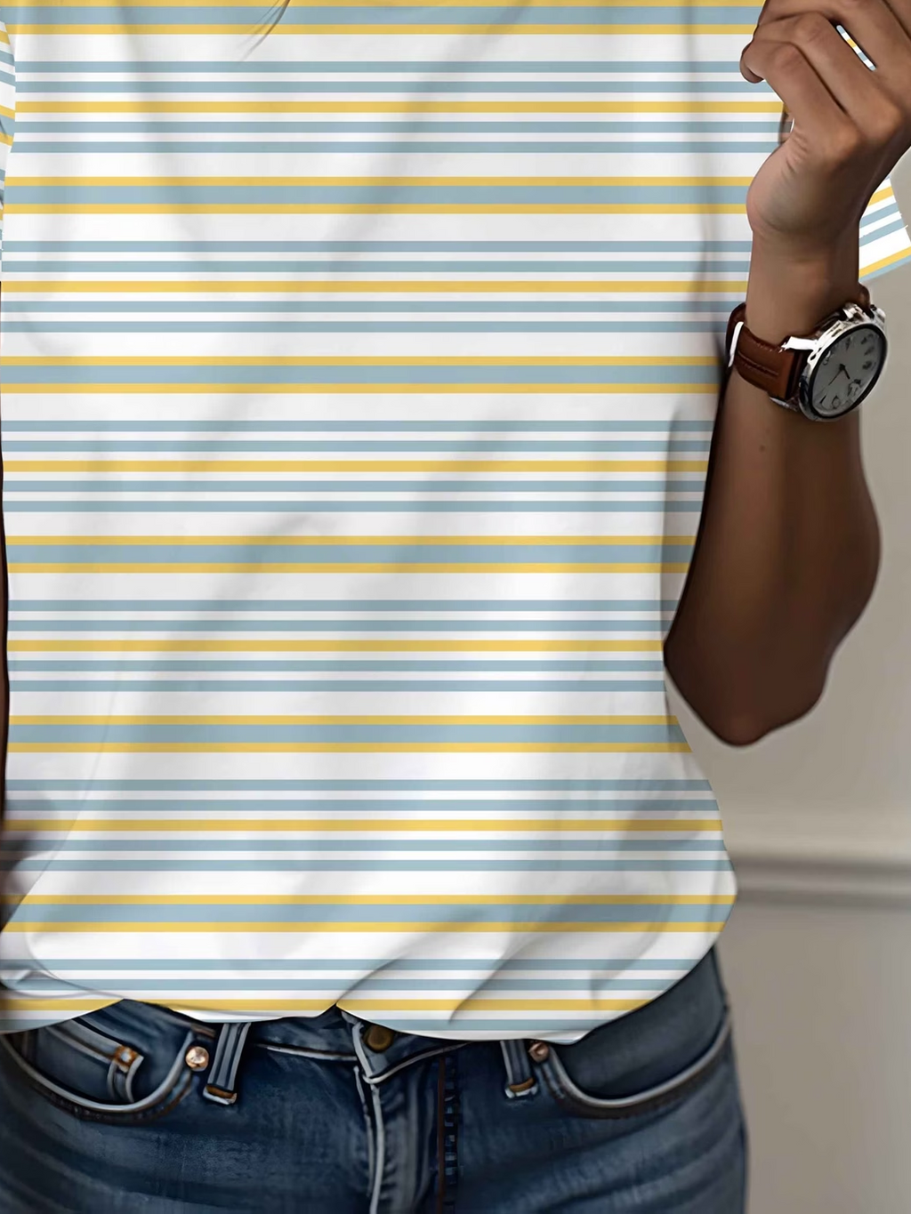 Women's Short Sleeve T-shirt Summer White Striped Printing Jersey Crew Neck Daily Going Out Casual Top