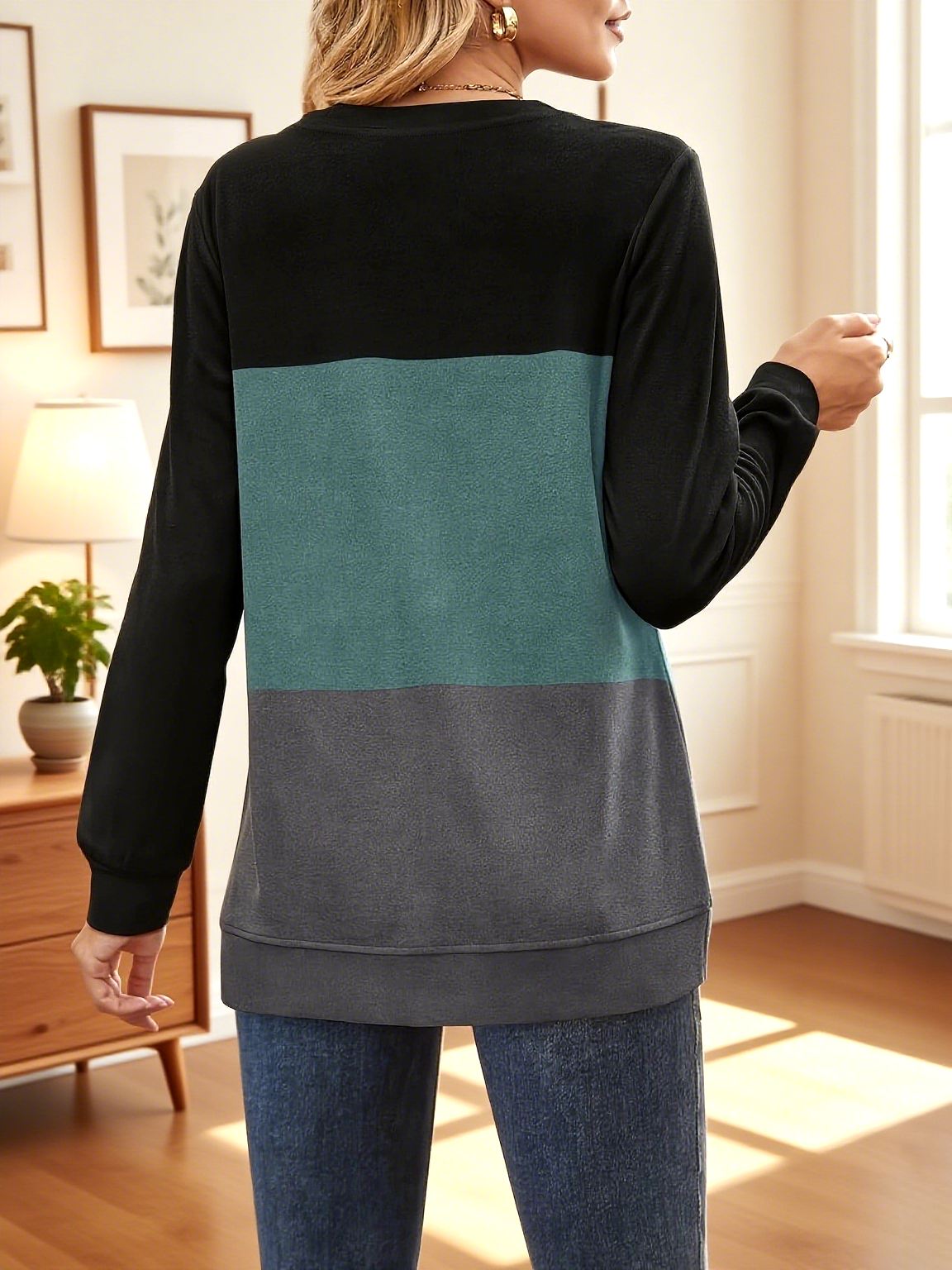 Cotton Casual Regular Fit Color Block Sweatshirt