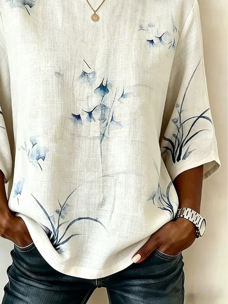 Crew Neck Loose Elegant Shirt