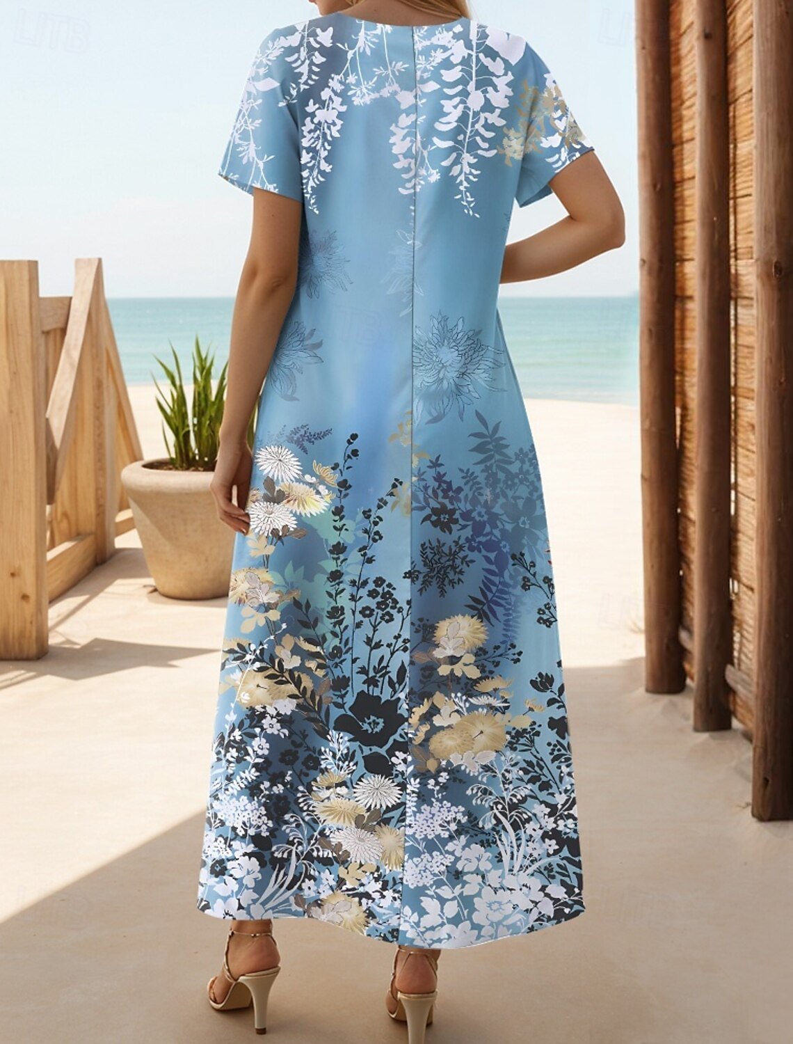 Women's Artistic Floral Print Slit Long Dress